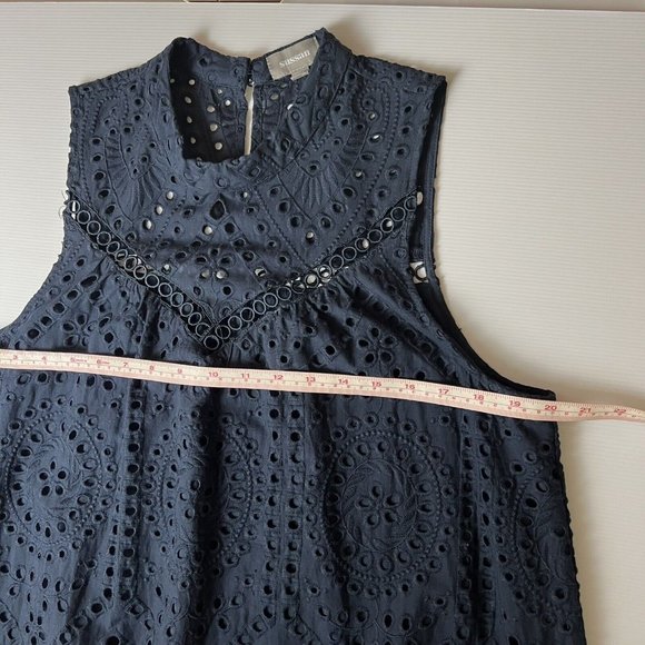 New Sussan Women’s Midi Dress Navy Blue Broderie Scallop Hem Cotton Size L 14 - Picture 9 of 10